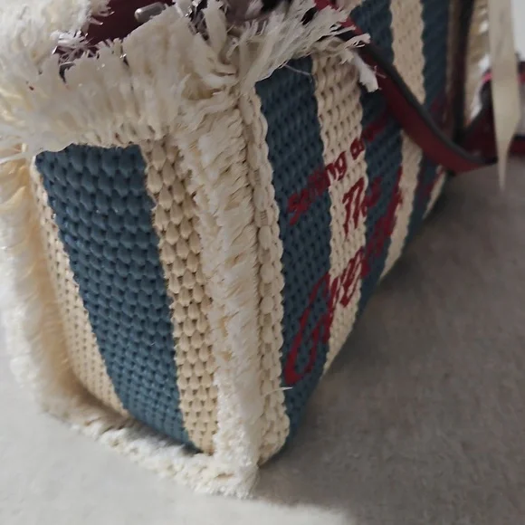 Patricia Nash Small Woven Striped Greek Isles Tote/Crossbody: Natural/Blue/Red - Picture 8 of 13